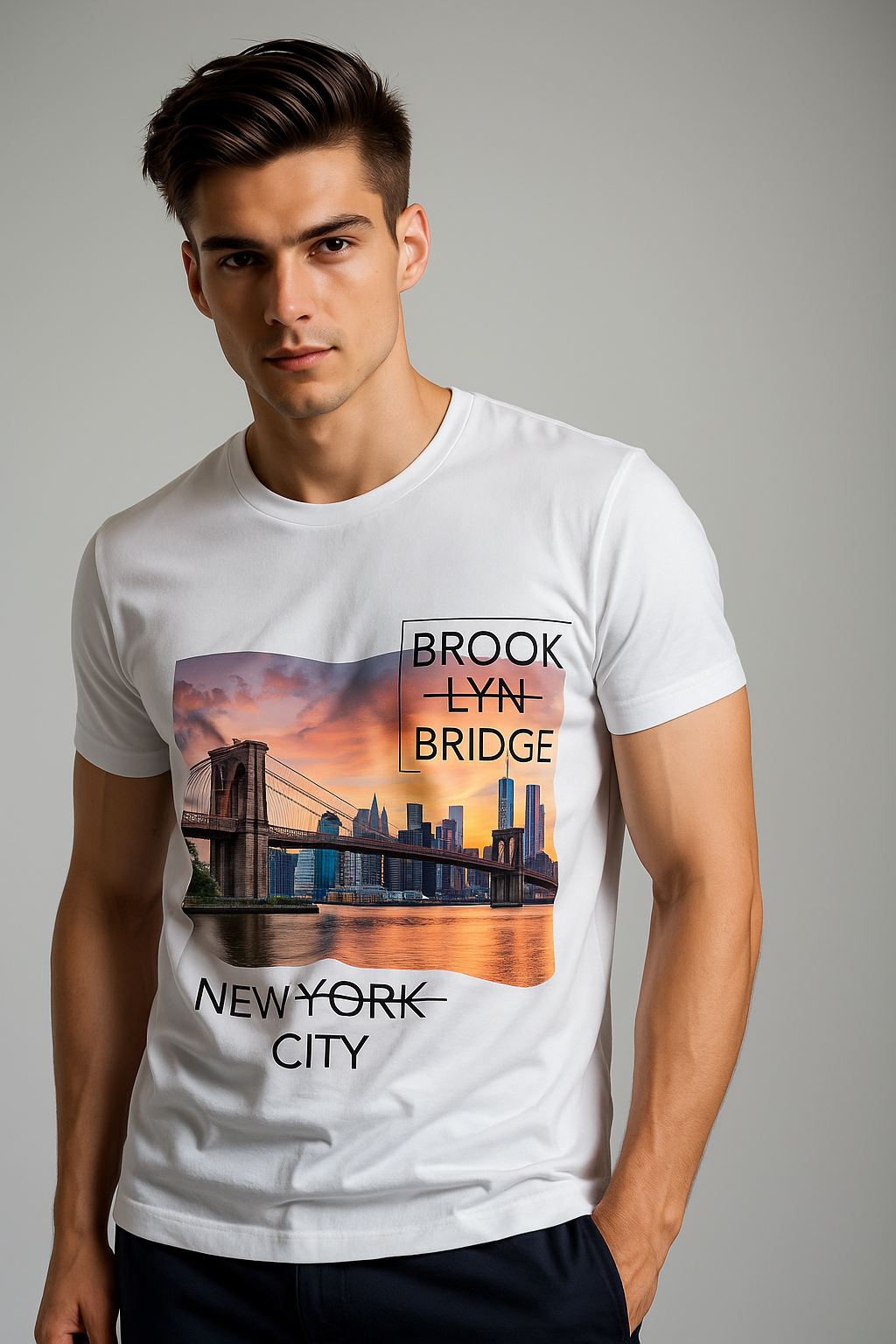 Men’s Fitted Graphic Tee – Brooklyn Bridge Skyline Edition