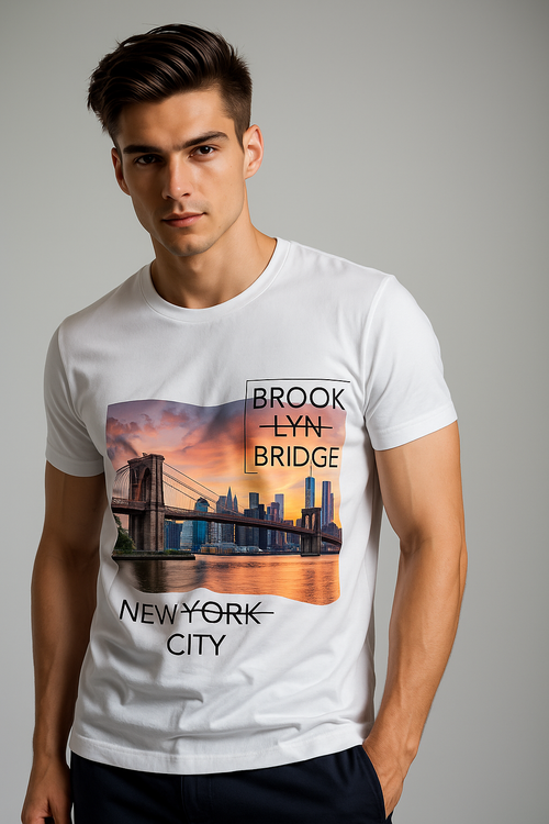 Men’s Fitted Graphic Tee – Brooklyn Bridge Skyline Edition